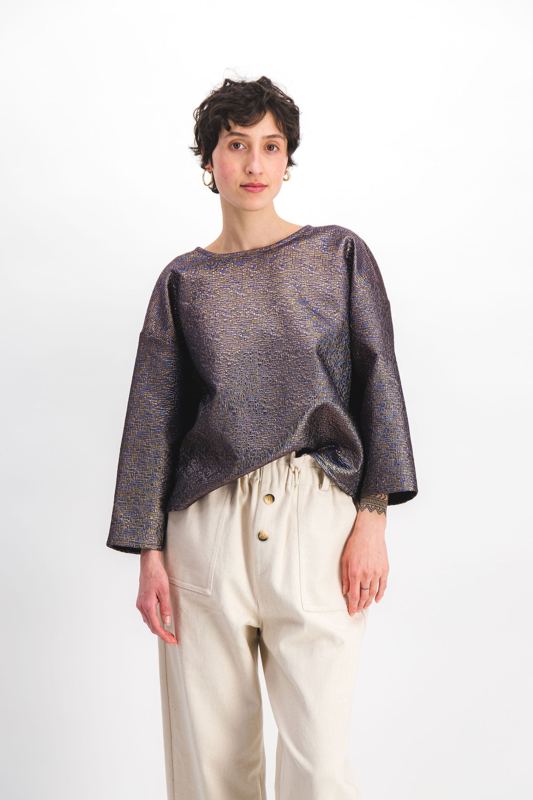 Top lurex bleu doré BABETH Fabriqué à Paris – SIXSŒURS