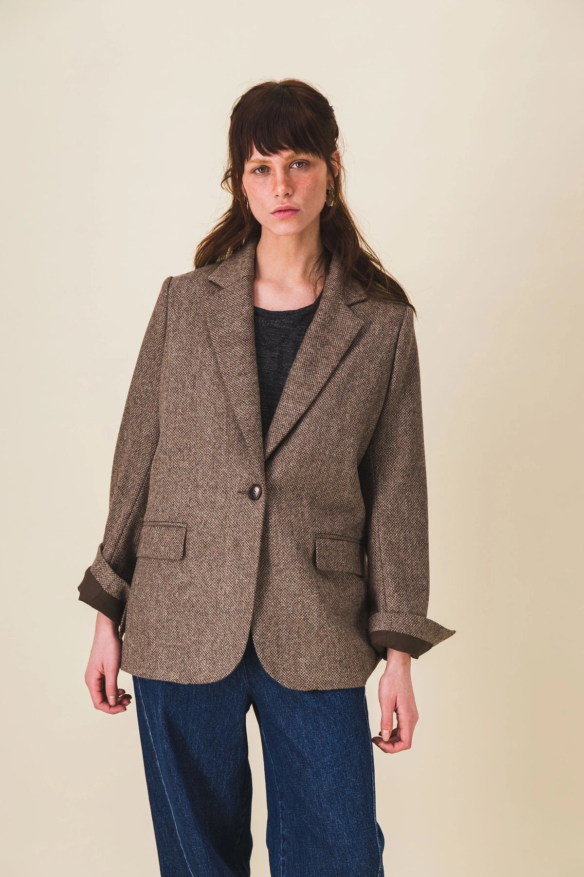 Veste vintage en tweed veste marron en tweed à chevrons