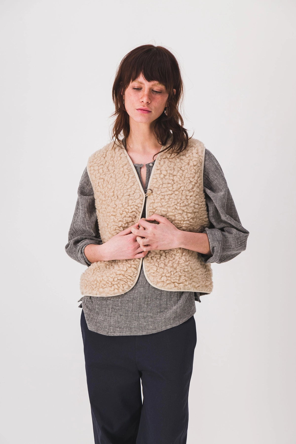 gilet moumoute femme sans manche matisse beige