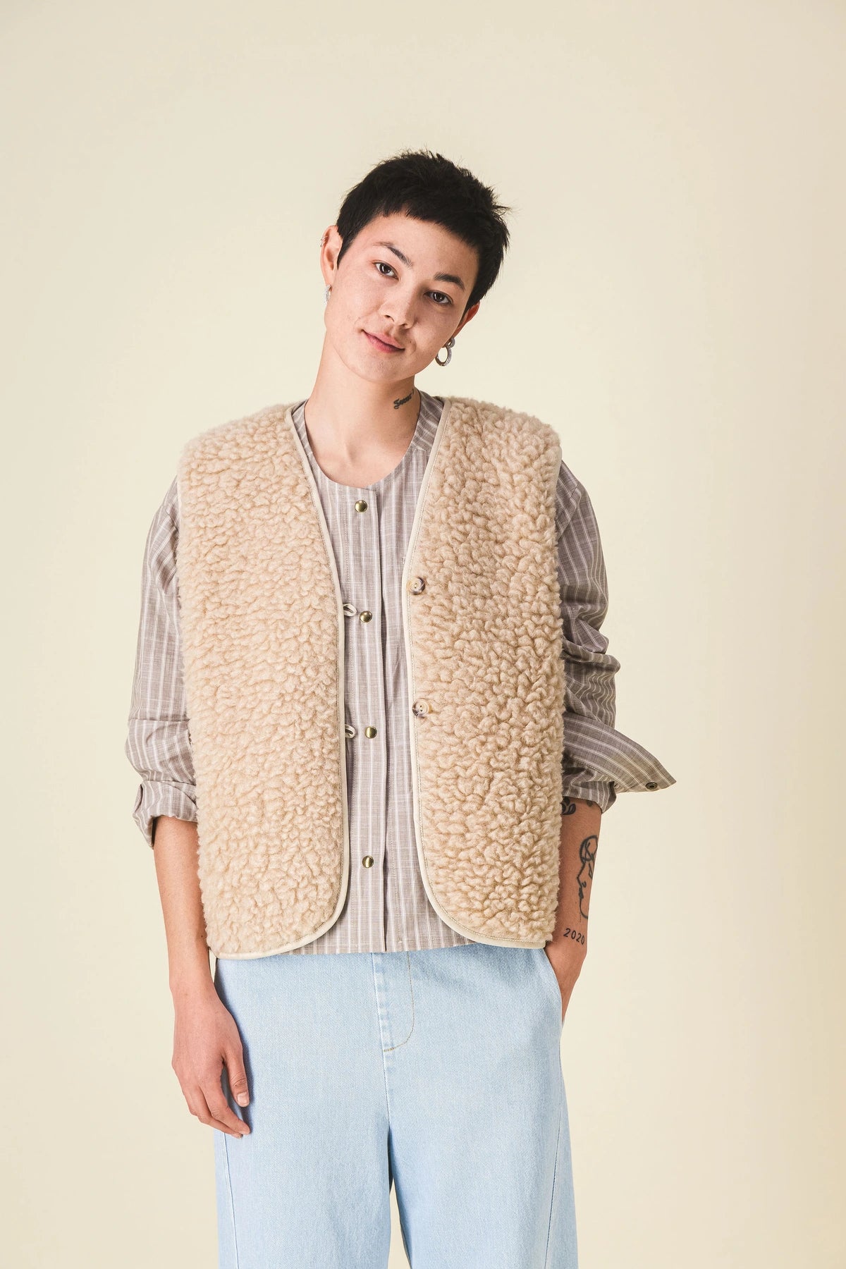 gilet moumoute femme sans manche matisse beige
