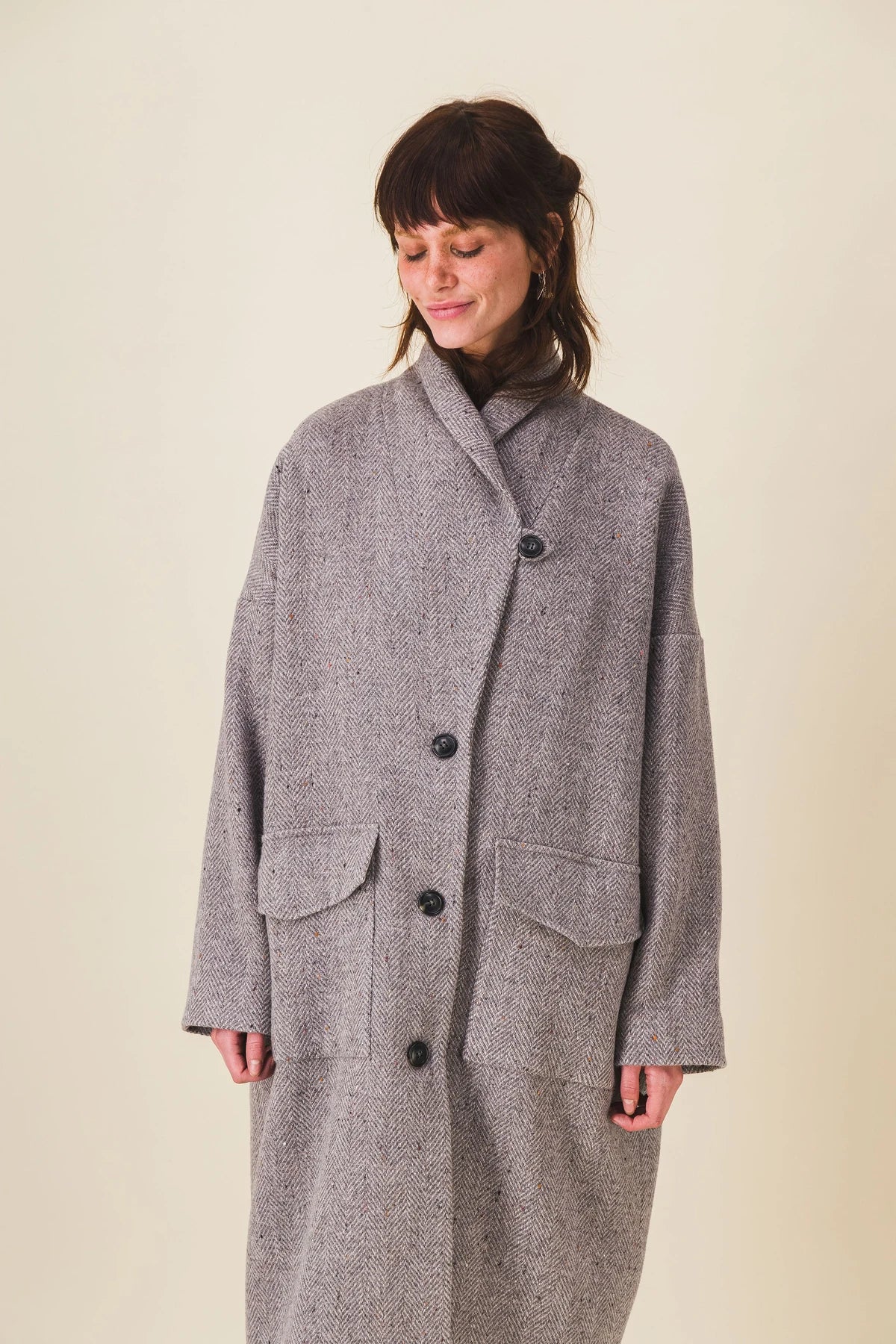 Manteau Femme En Laine Gris - Taille 36, Occasion Très Bon état