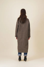 manteau femme long laine carreaux marron lenny