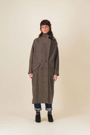 manteau femme long laine carreaux marron lenny