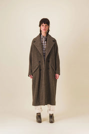 manteau femme long laine marron double boutonnage josue