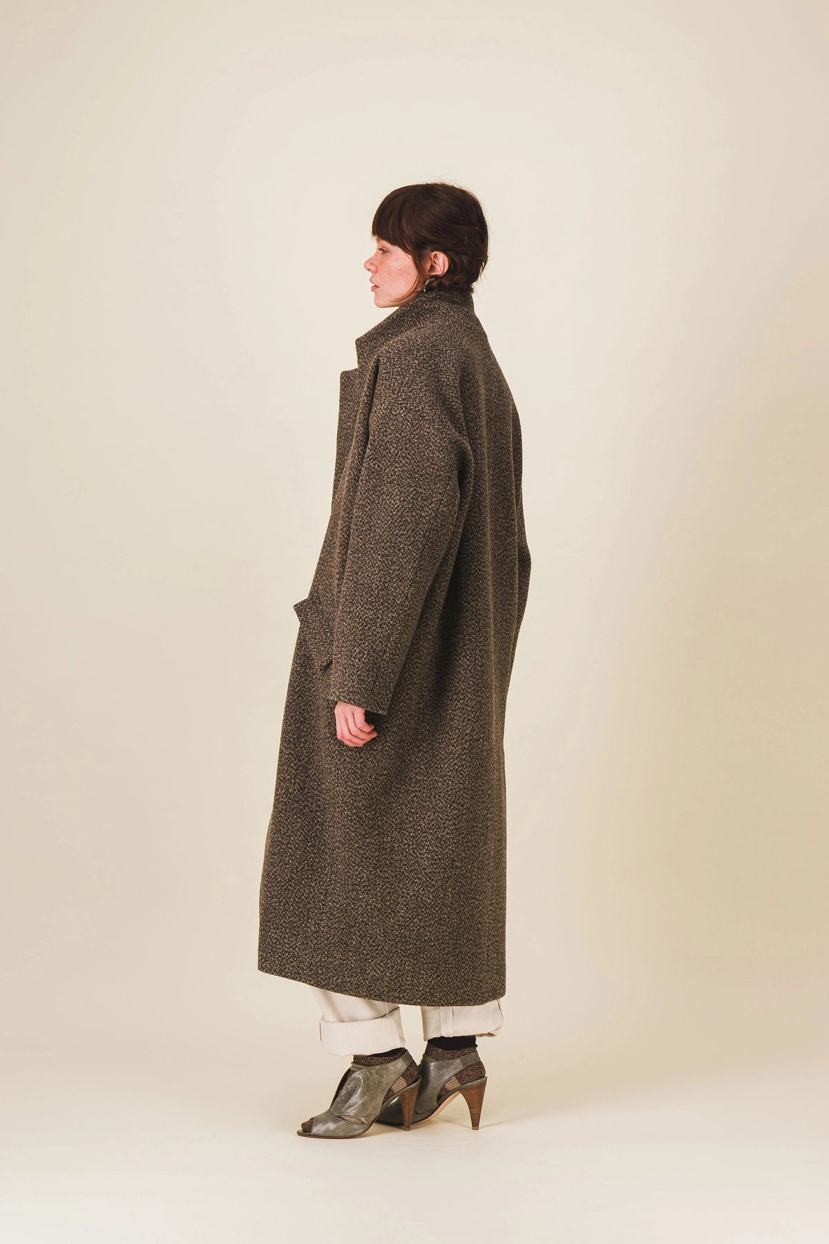 manteau femme long laine marron double boutonnage josue