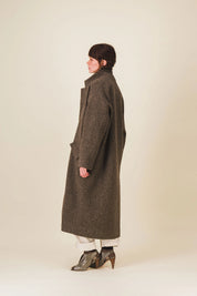 manteau femme long laine marron double boutonnage josue