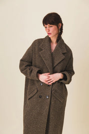 manteau femme long laine marron double boutonnage josue