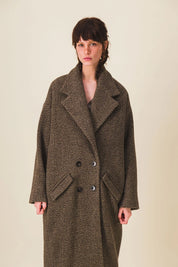 manteau femme long laine marron double boutonnage josue