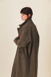 manteau femme long laine marron double boutonnage josue