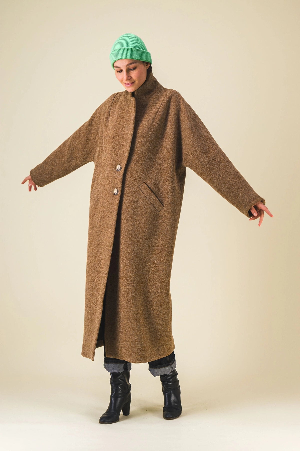 manteau femme long laine marron horace