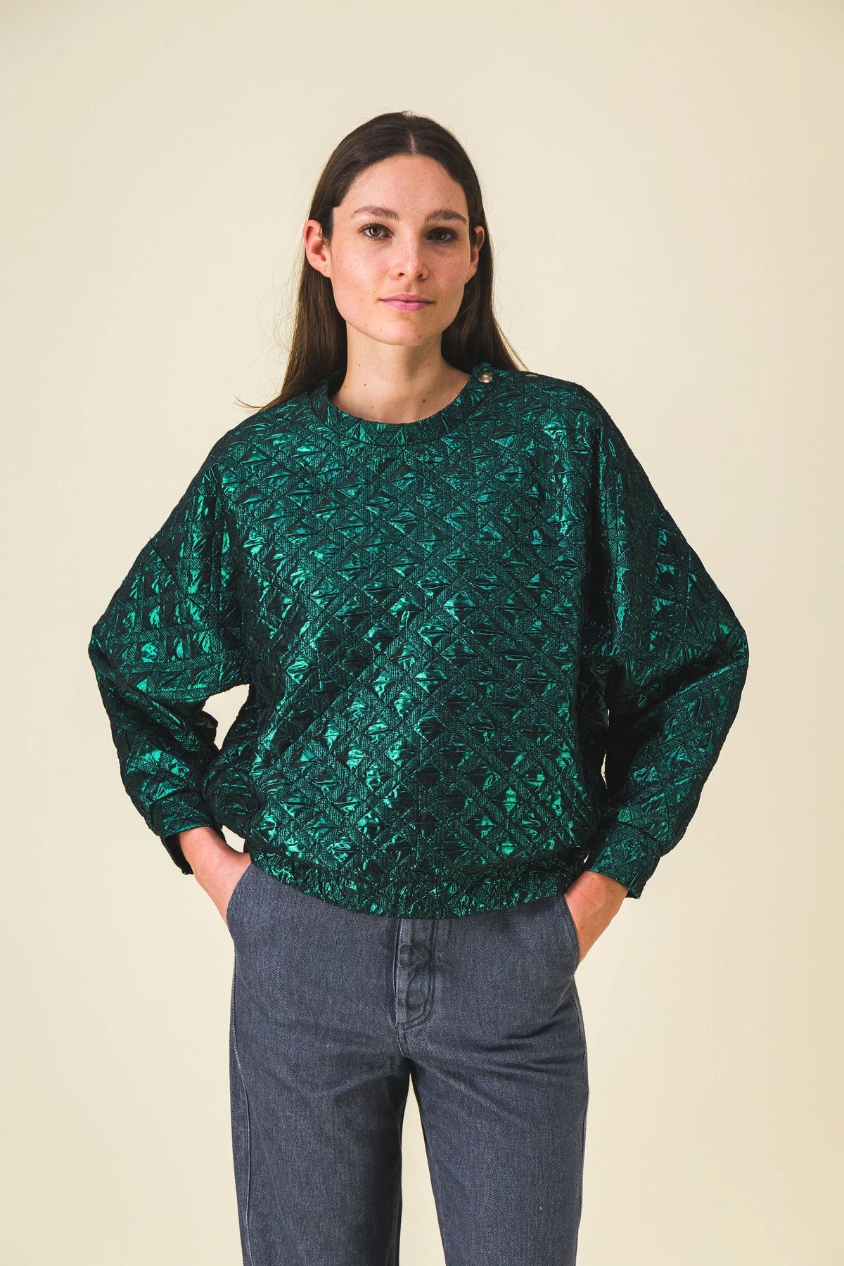 pull femme vert lame nita