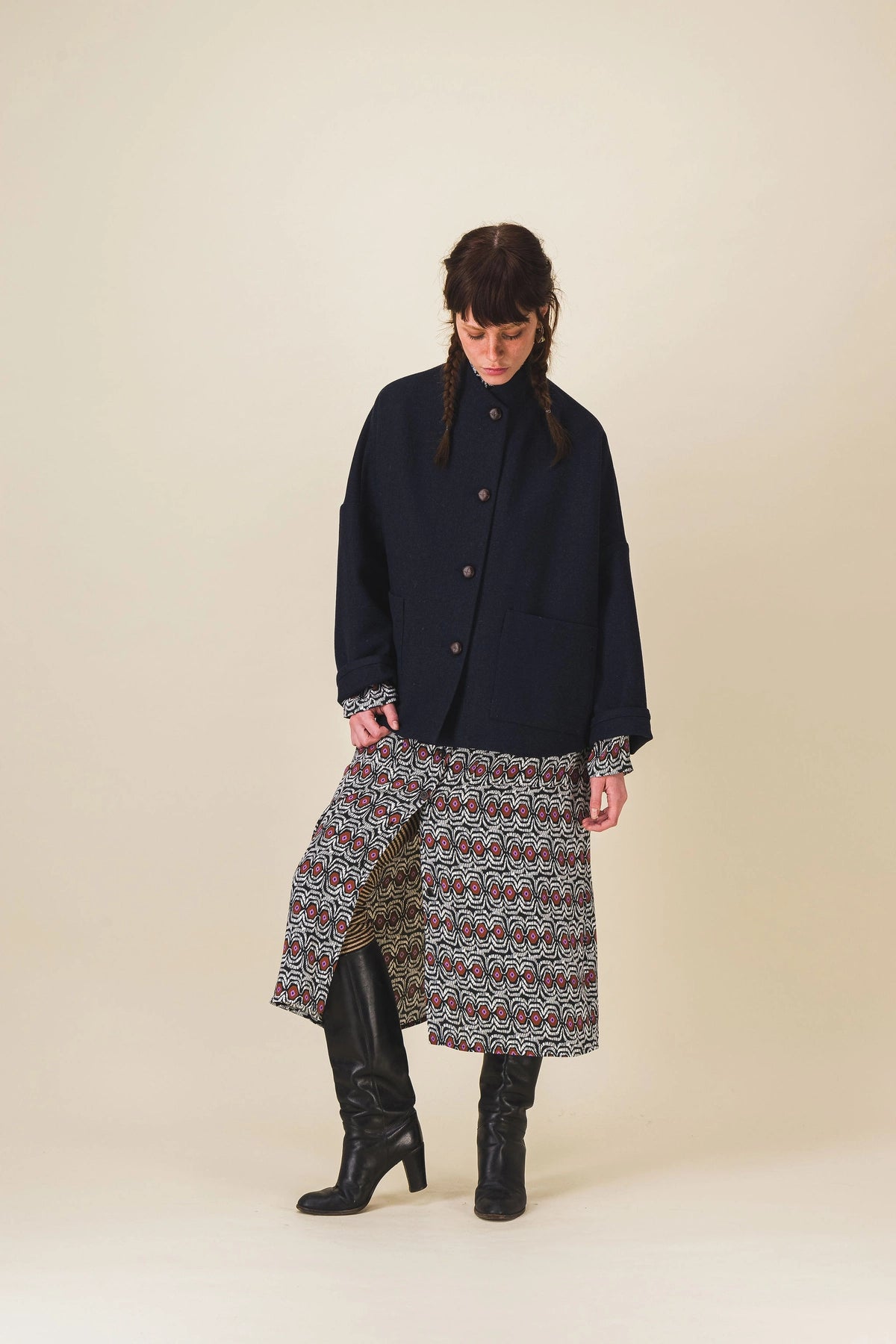 veste femme courte laine bleue manille