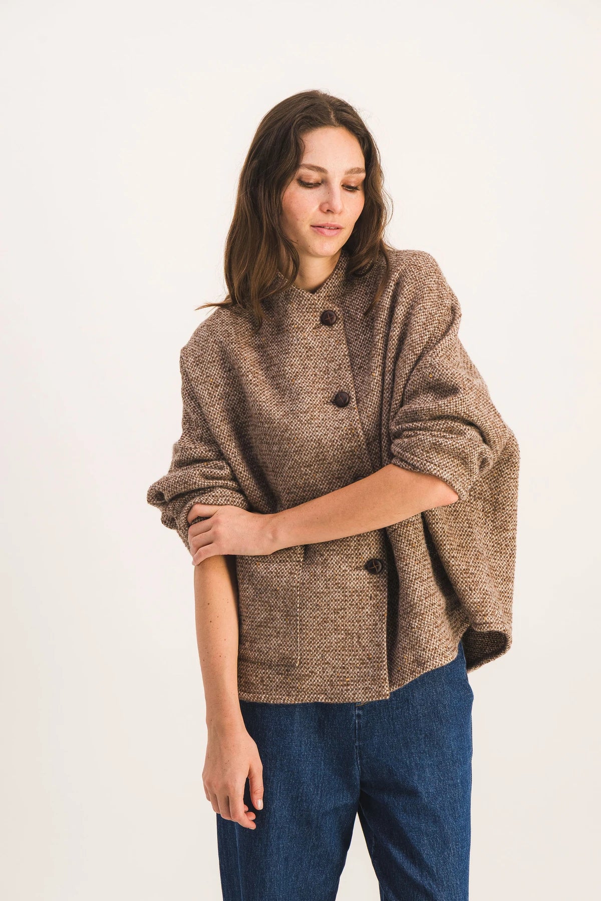 veste femme courte laine marron rita