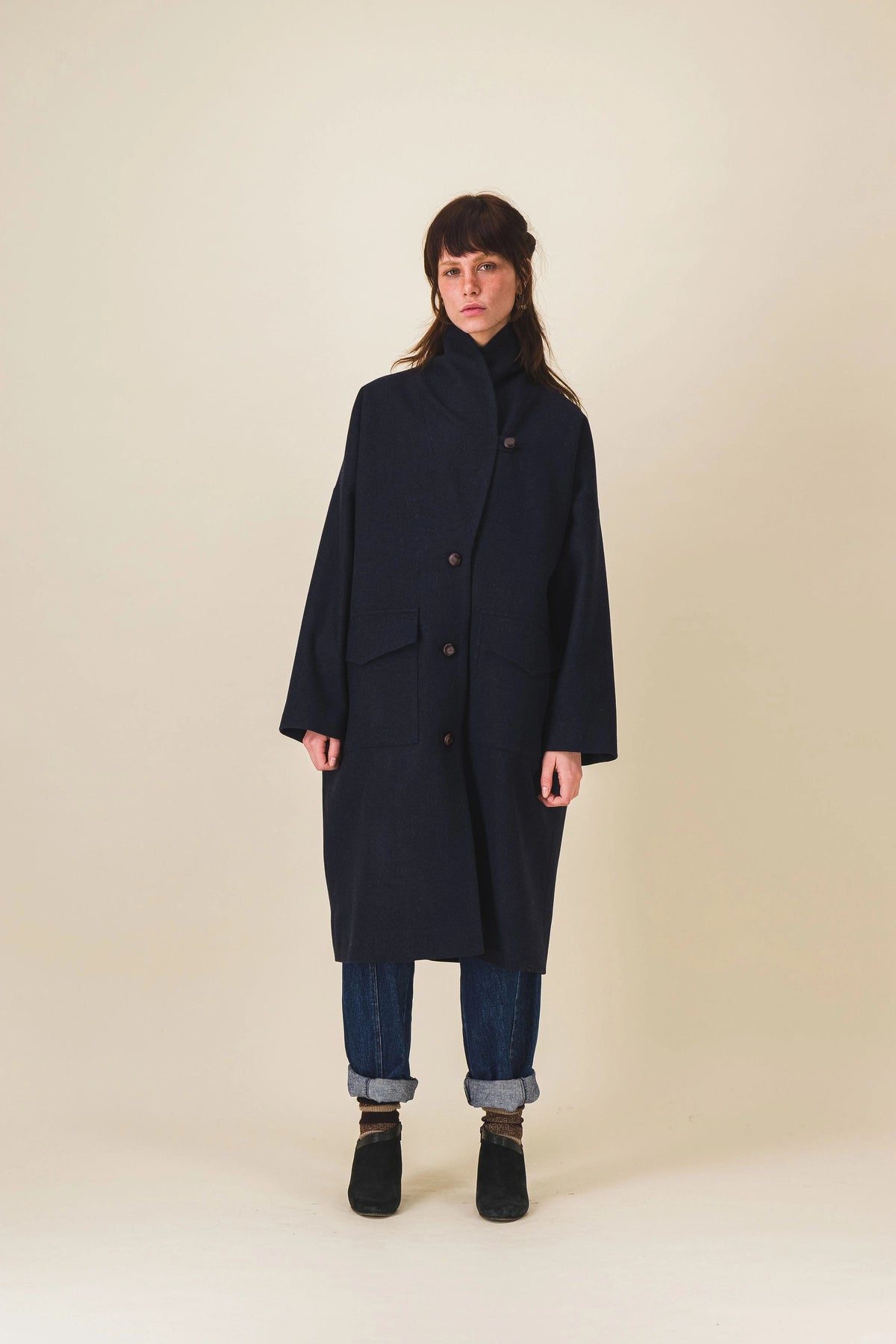 manteau femme laine marine noir meggy