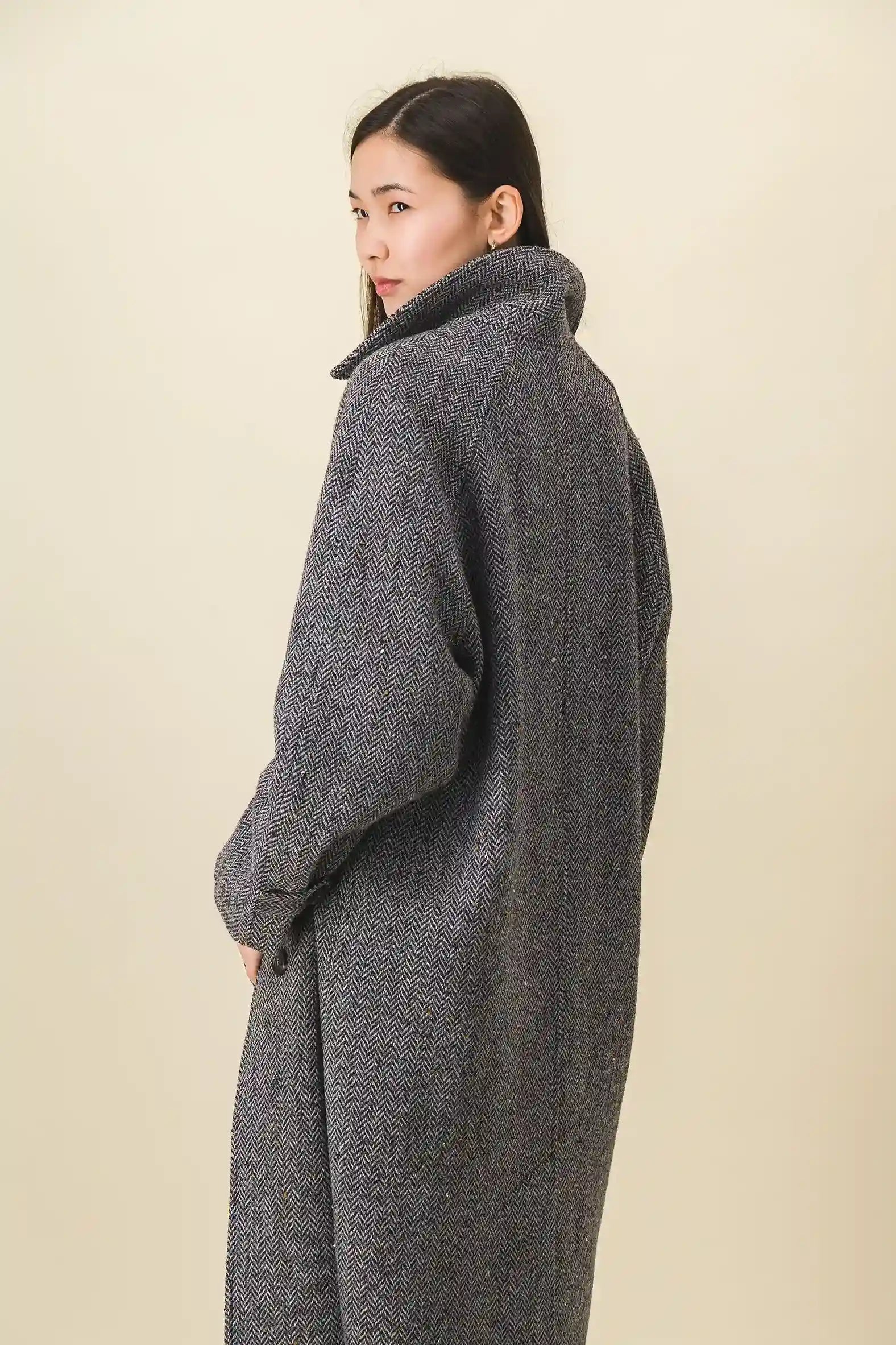 Manteau femme long gris noir chine ODILE SIXSOEURS SIXS URS