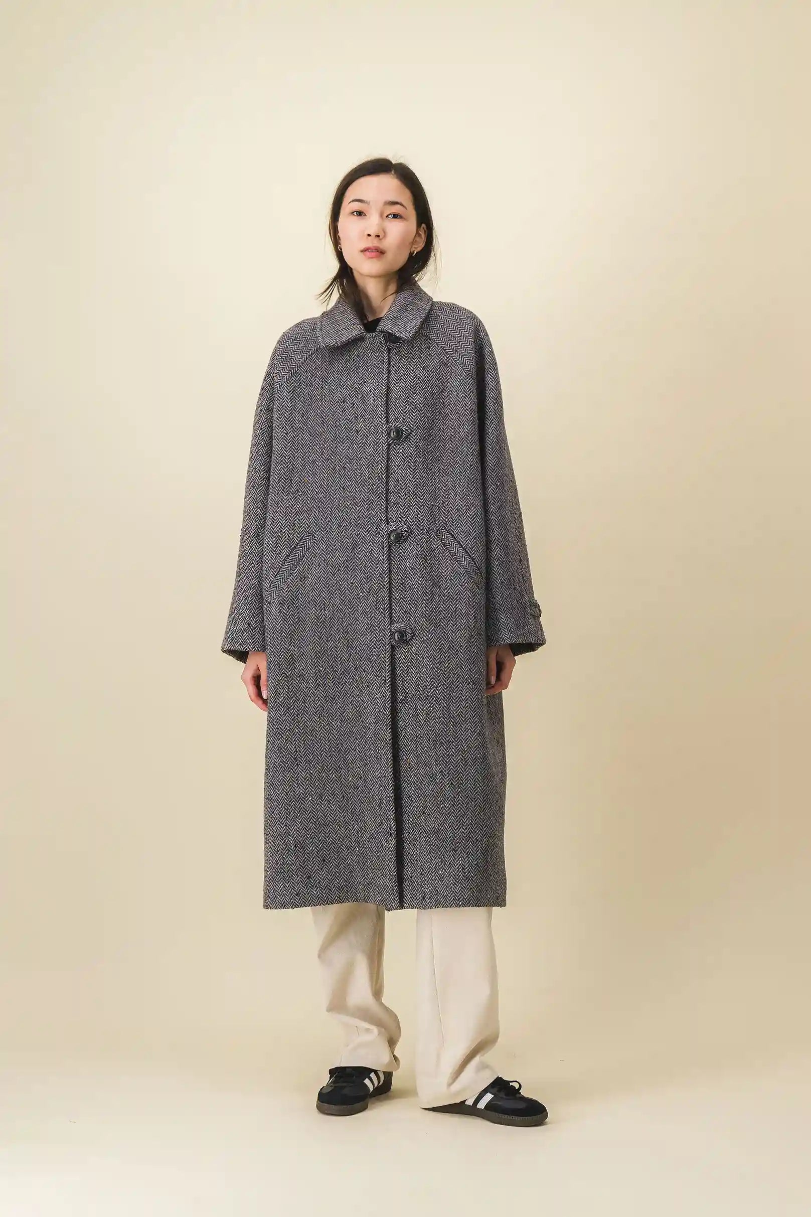 Manteau femme long gris noir chiné