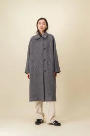 Manteau femme long gris noir chiné