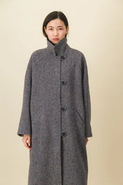 Manteau femme long gris noir chiné