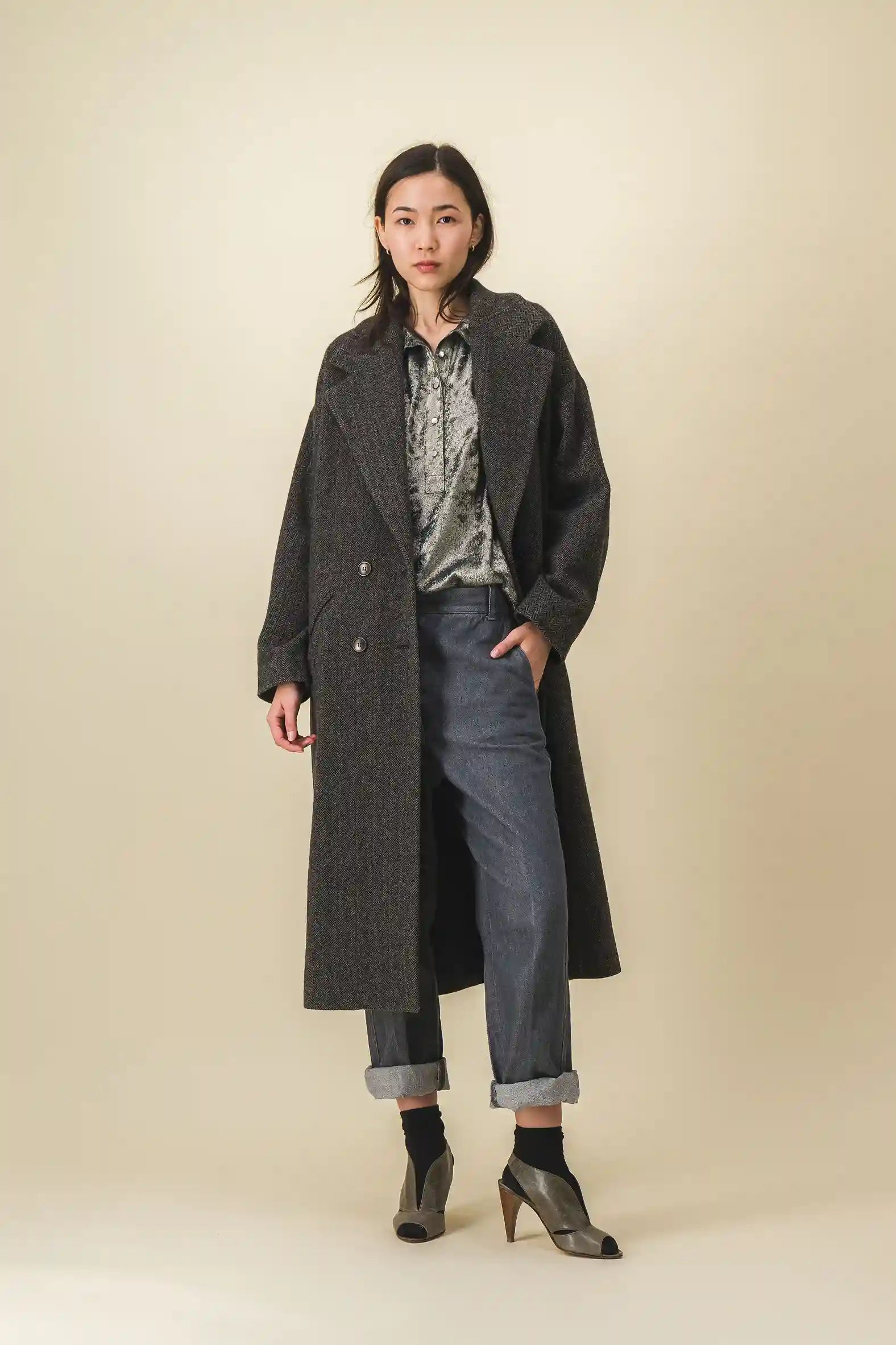 Manteau femme long vert noir