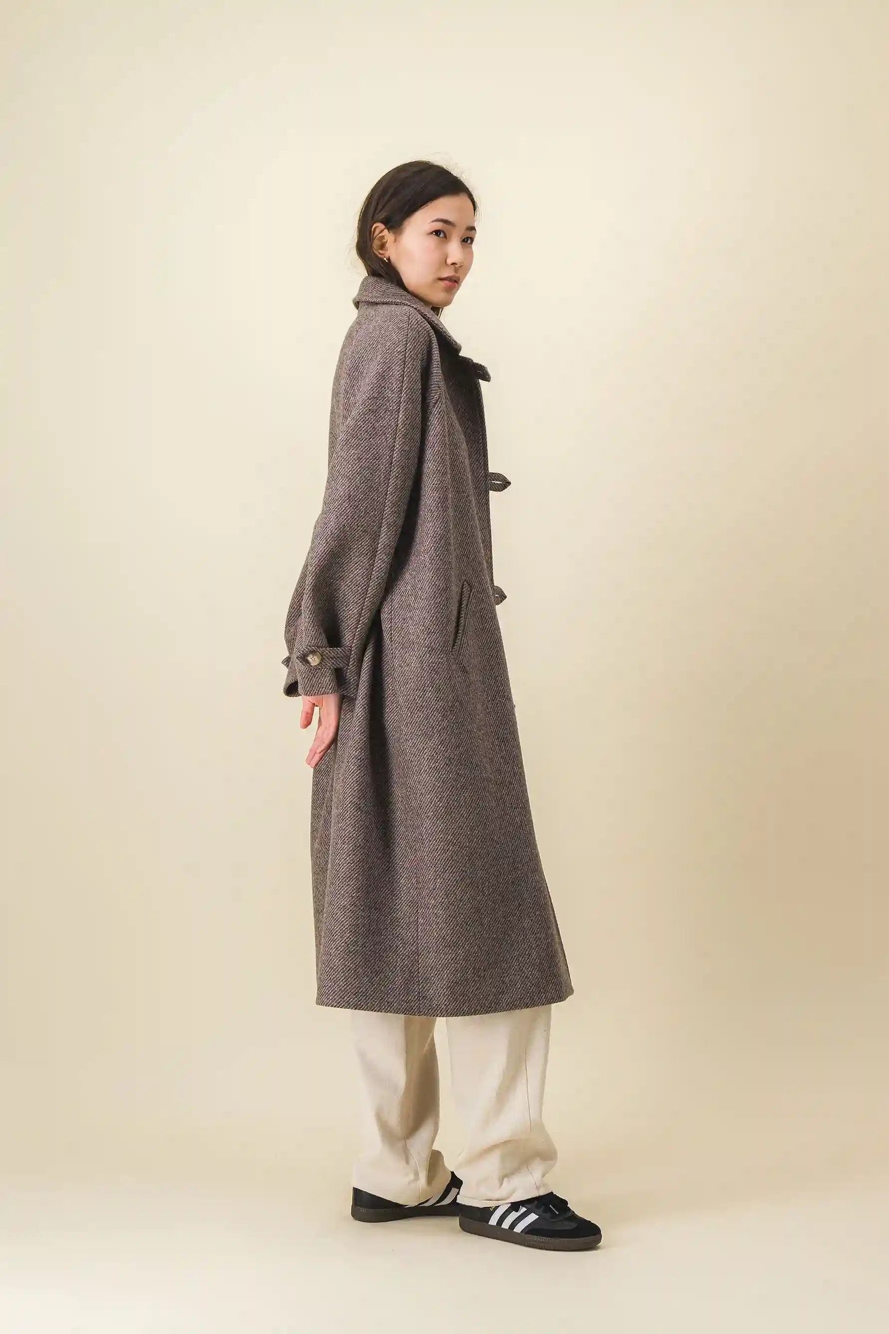 Manteau femme long beige chiné