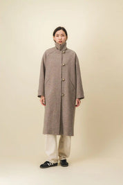 Manteau femme long beige chiné