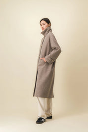 Manteau femme long beige chiné