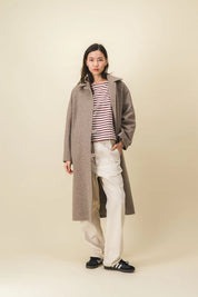 Manteau femme long beige chiné