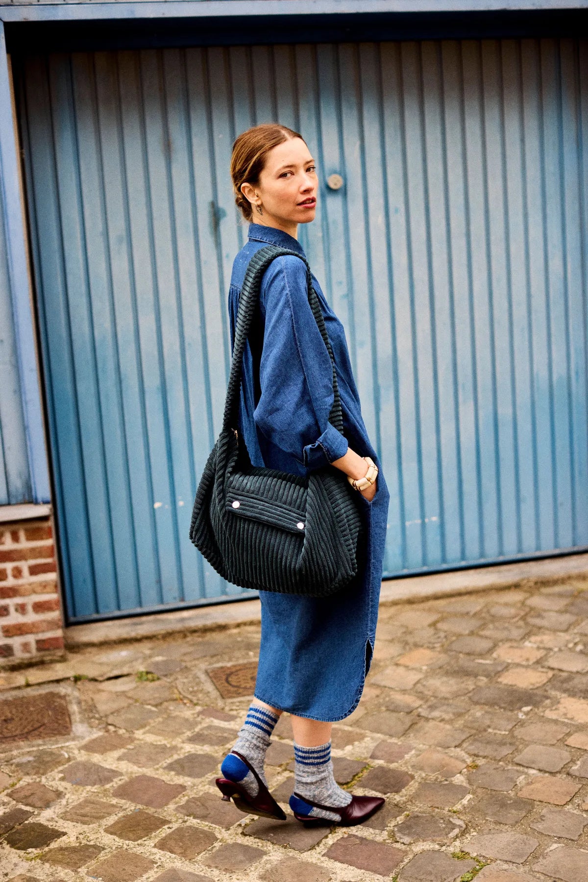 sac besace femme velours bleu marine polly
