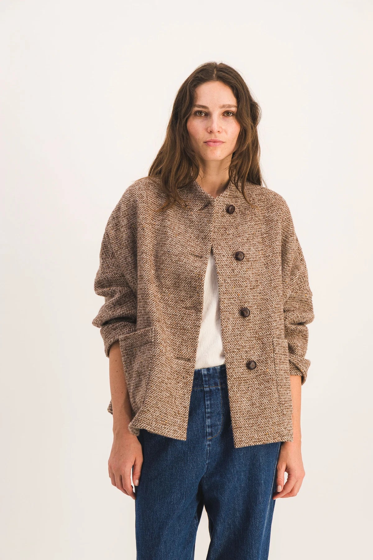 veste femme courte laine marron rita SIXSŒURS