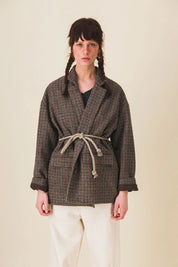 veste femme laine carreaux marron serge