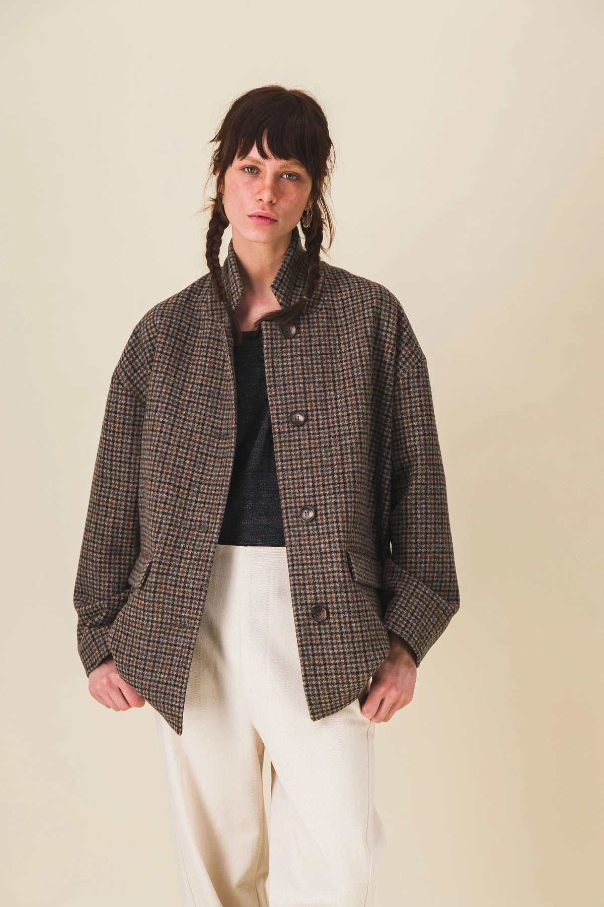 veste femme laine carreaux marron serge