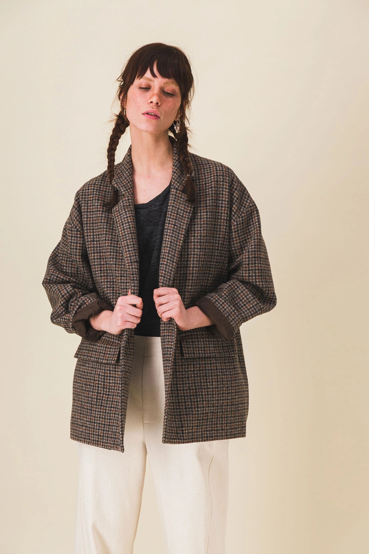 veste femme laine carreaux marron serge