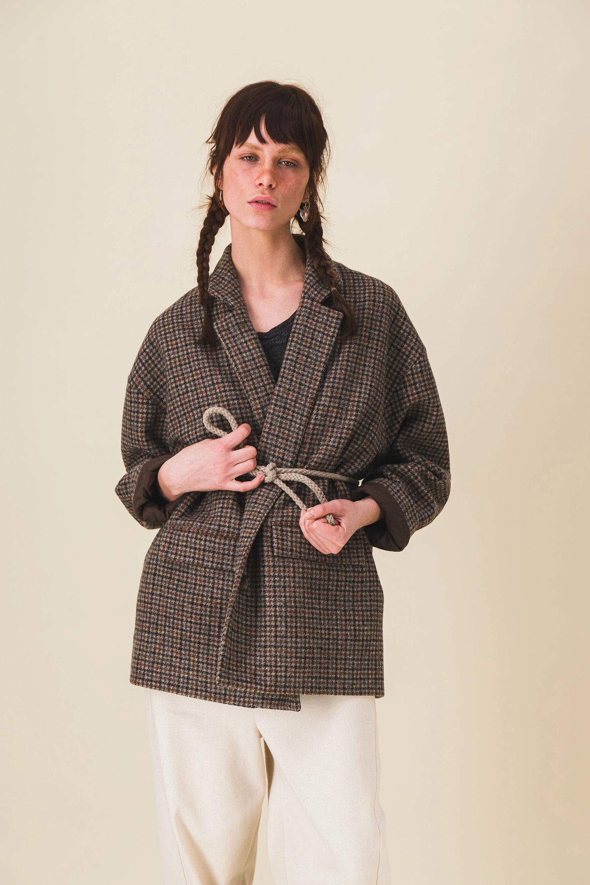 veste femme laine carreaux marron serge