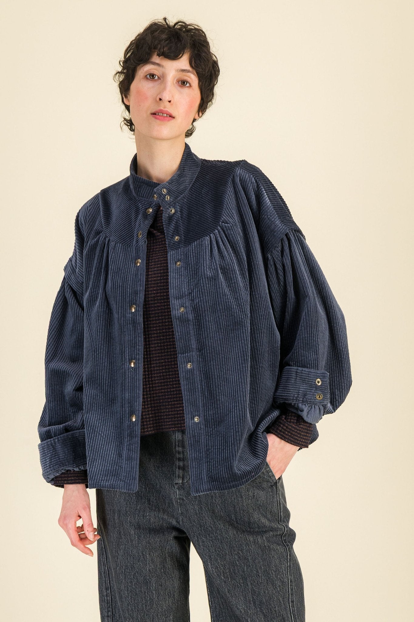 Blouse Juliette Velours Bleu - SIXSOEURS