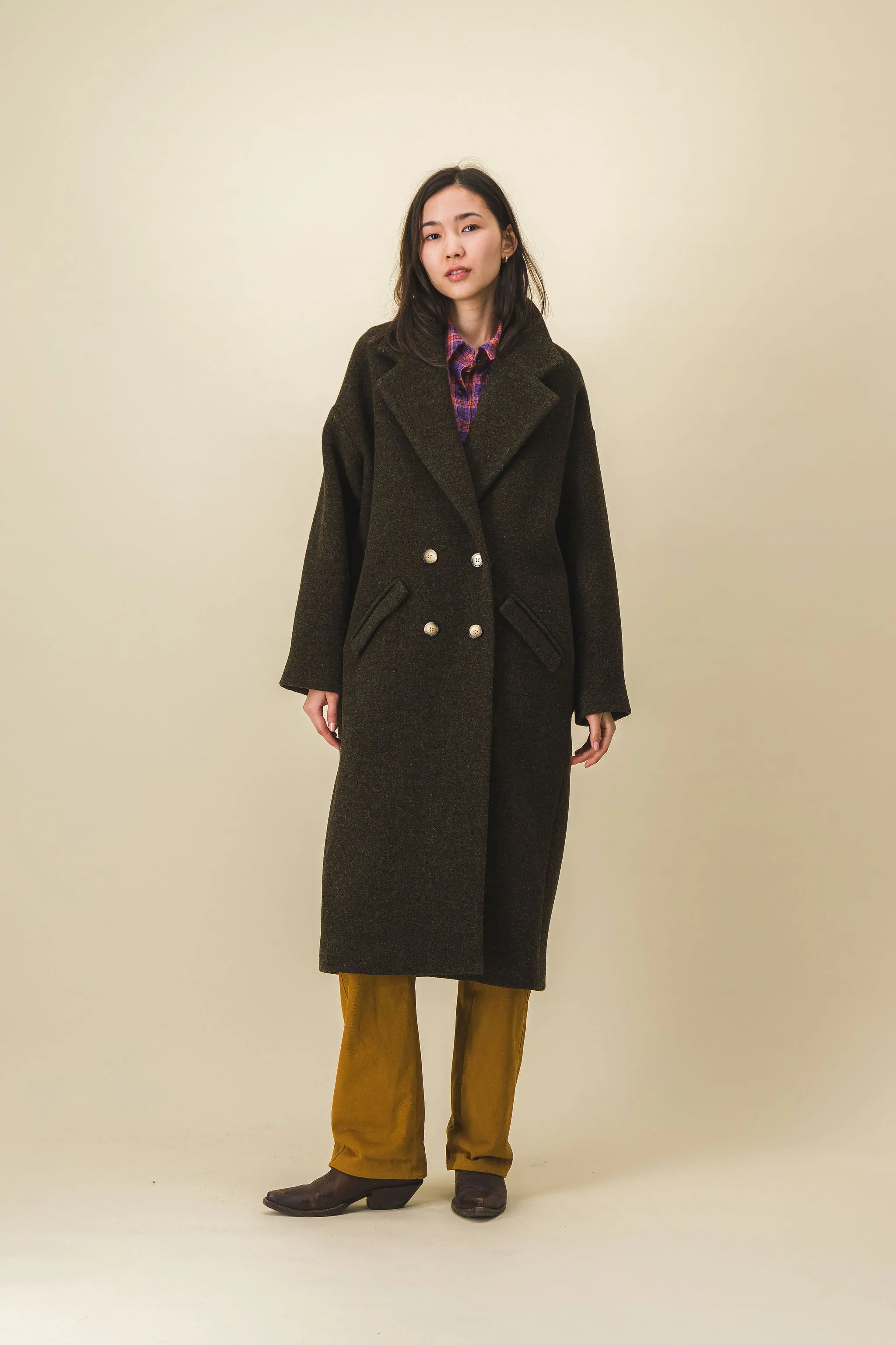 manteau femme long kaki chaud