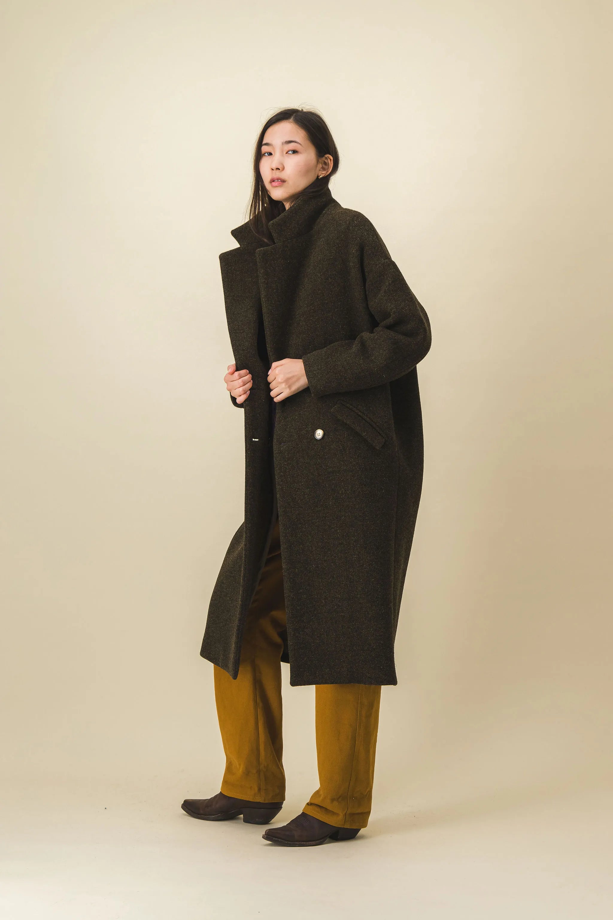 manteau femme long kaki chaud