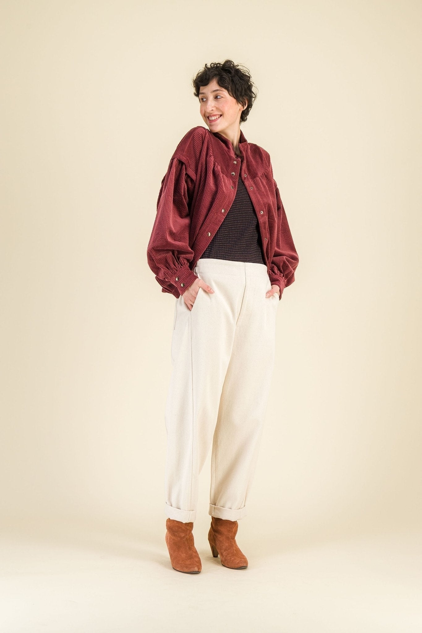 Pantalon élastique femme Esteban Craie - SIXSOEURS