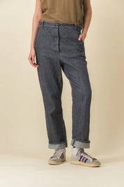 pantalon femme large en jean gris