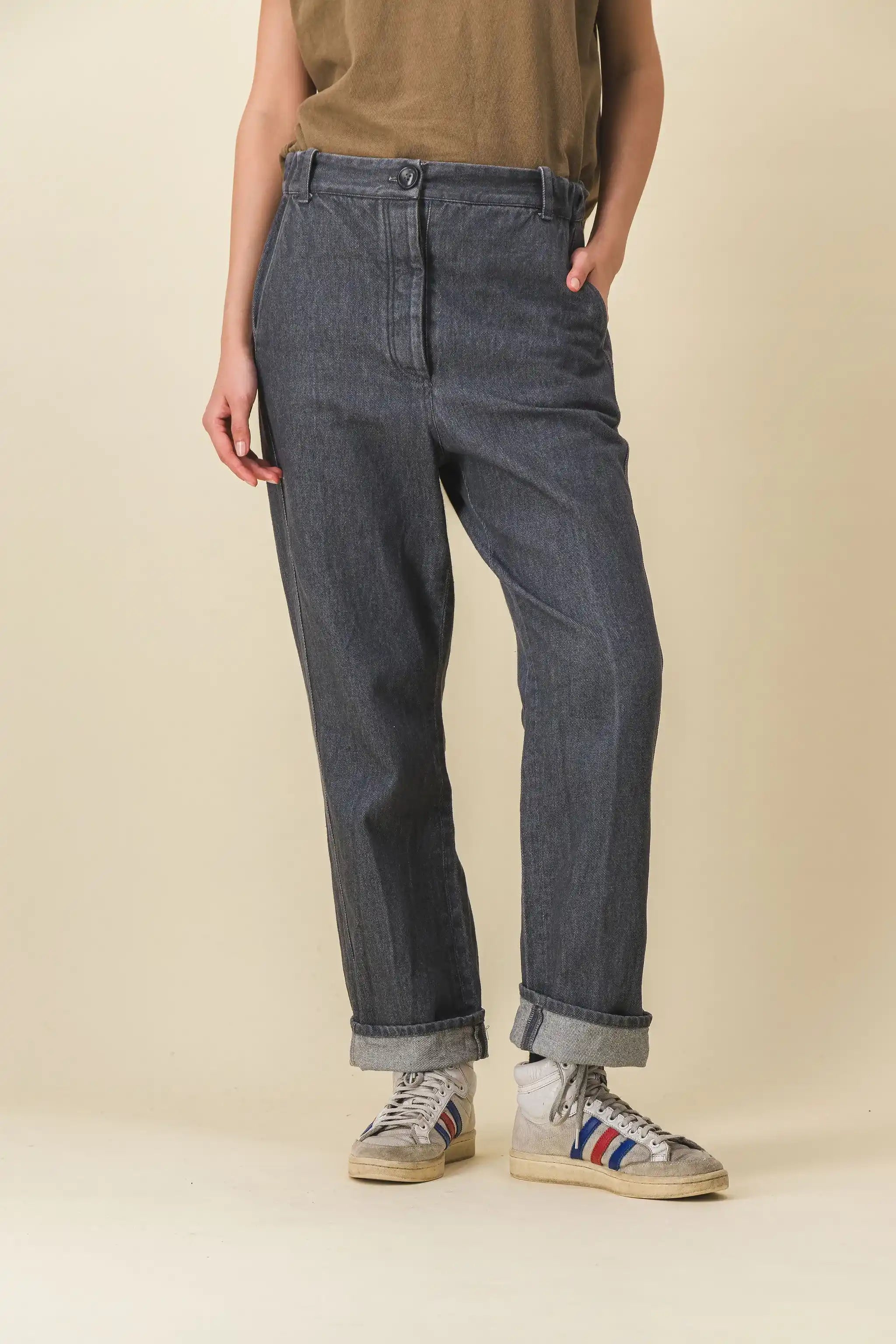 pantalon femme large en jean gris