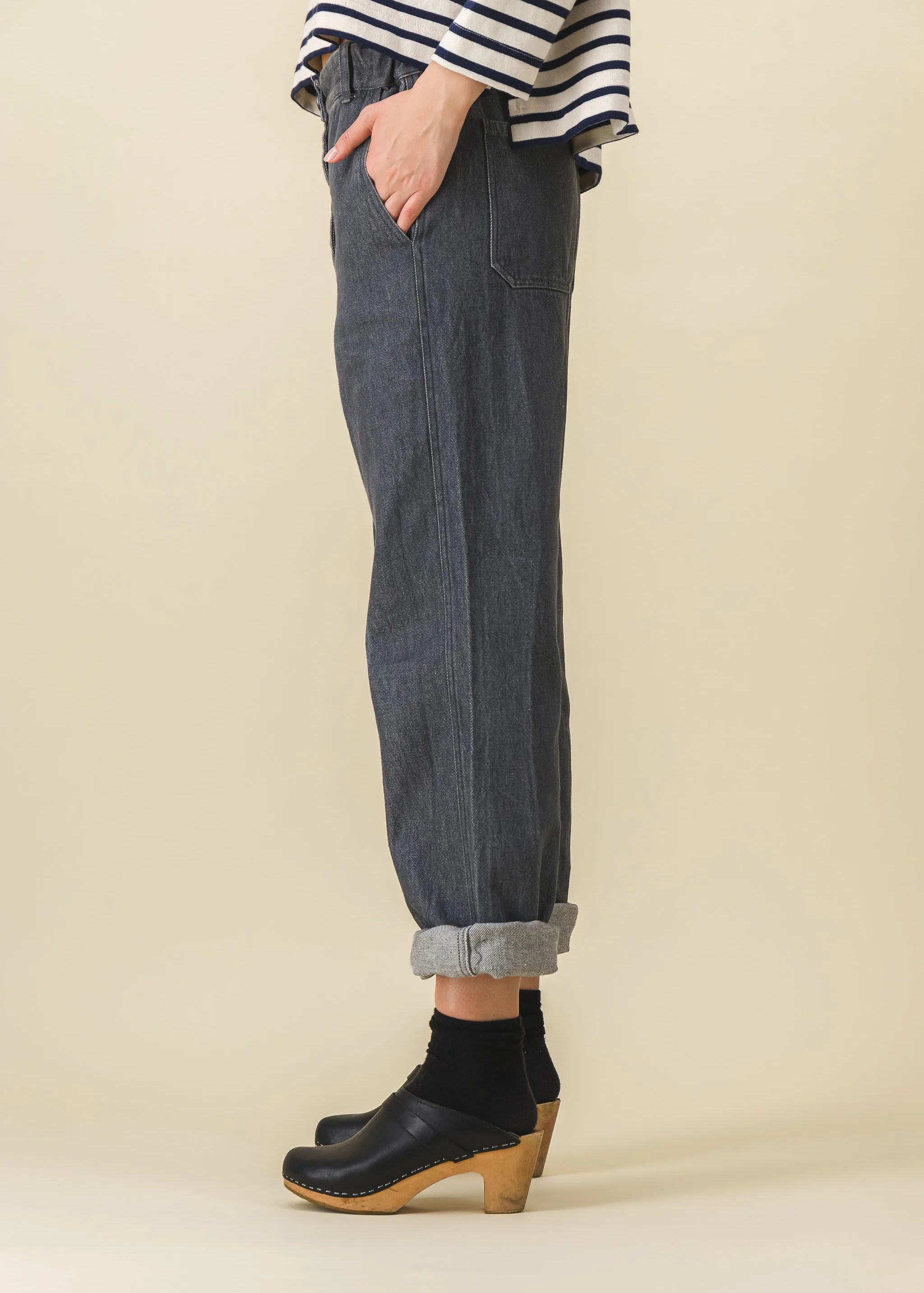 pantalon femme large en jean gris