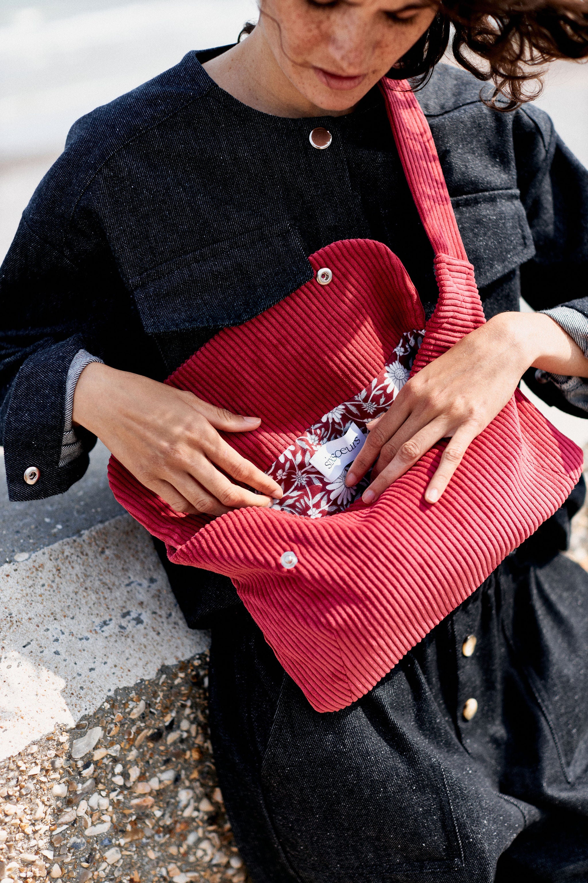 sac banane femme velours cotele rouge