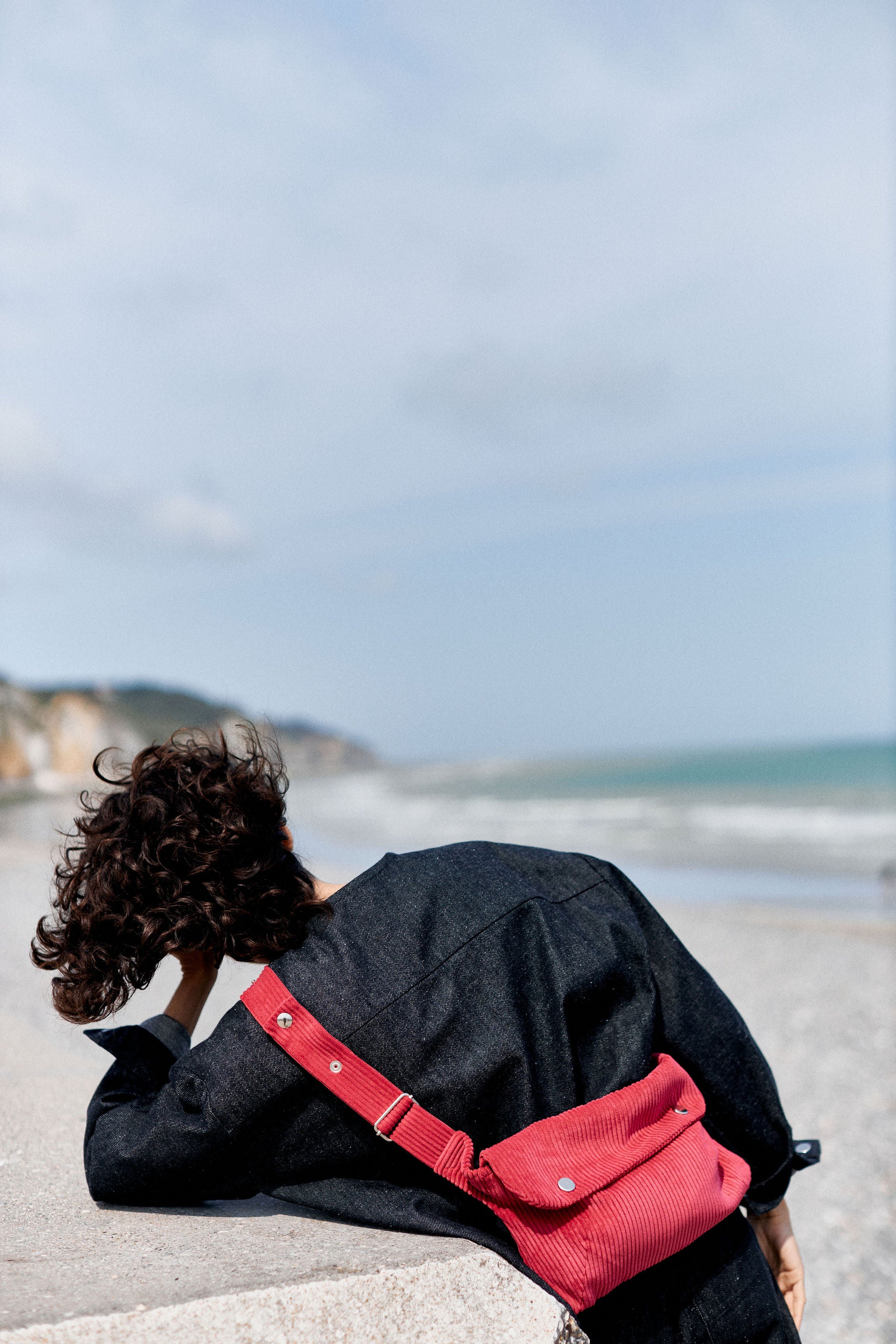 sac banane femme velours cotele rouge