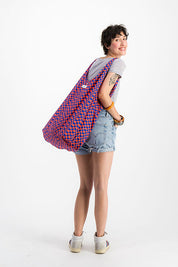 sac cabas femme toile rouge et bleu