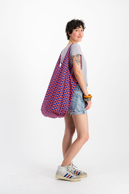 sac cabas femme toile rouge et bleu