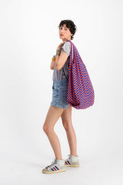 sac cabas femme toile rouge et bleu