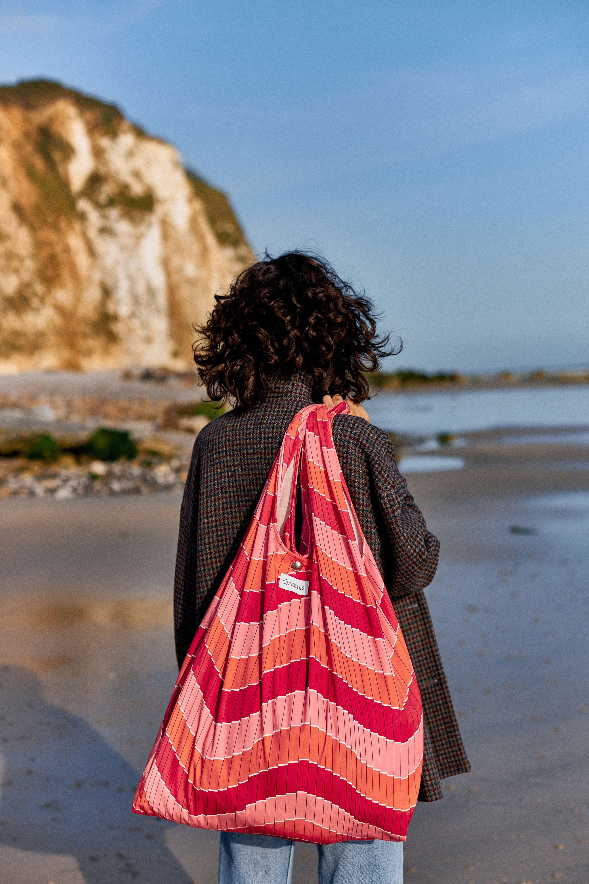 sac cabas femme toile rouge et rose