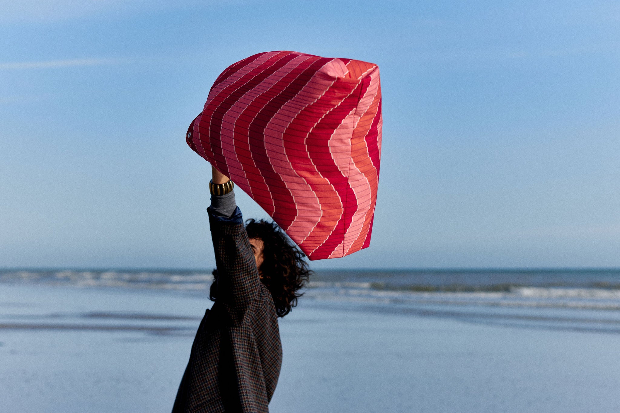 sac cabas femme toile rouge et rose