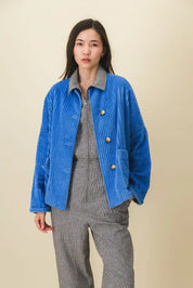 veste femme velours côtelé bleu